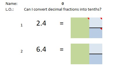 A self-marking spreadsheet on converting tenths, hundredths and common fractions from decimals to fractions and vice versa.